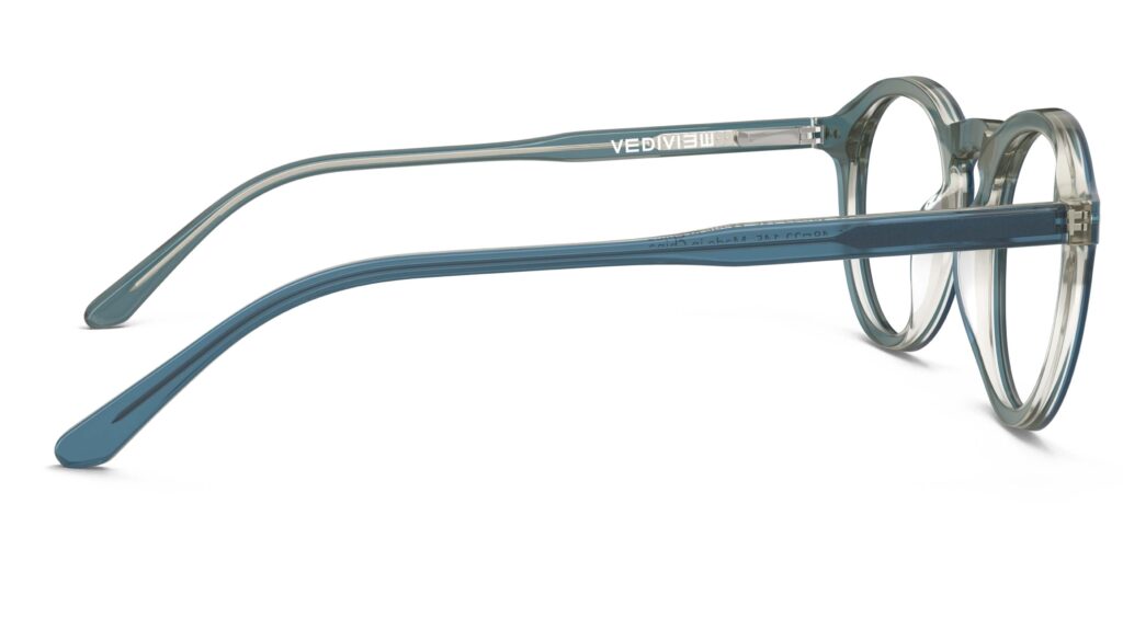 Side view of Breuer blue round eyeglasses from Vediview