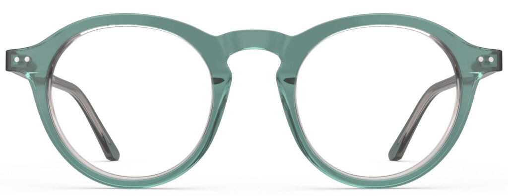 Front view of Breuer cyan round eyeglasses from Vediview