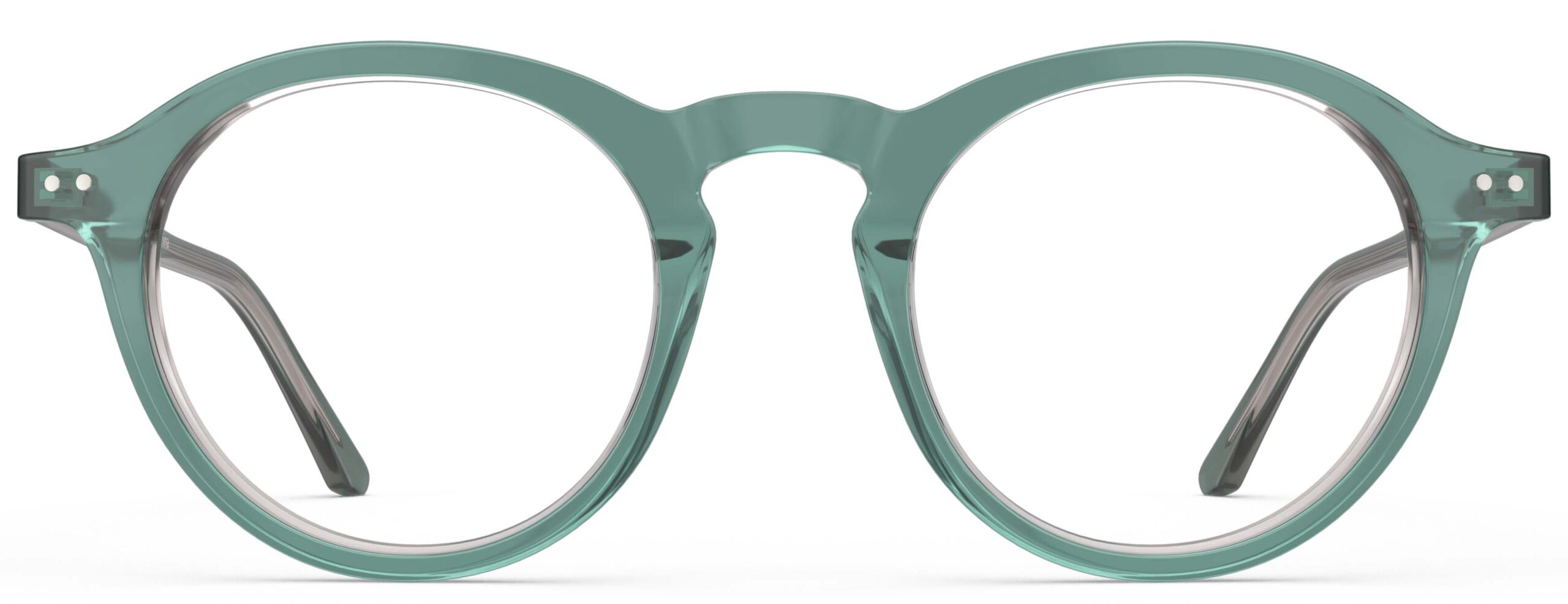 Front view of Breuer cyan round eyeglasses from Vediview