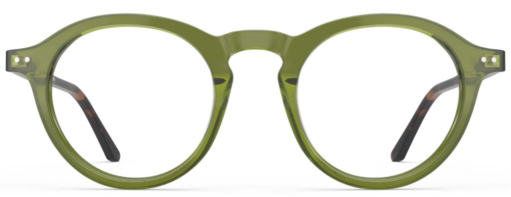 Front view of Breuer green-tortoise round eyeglasses from Vediview
