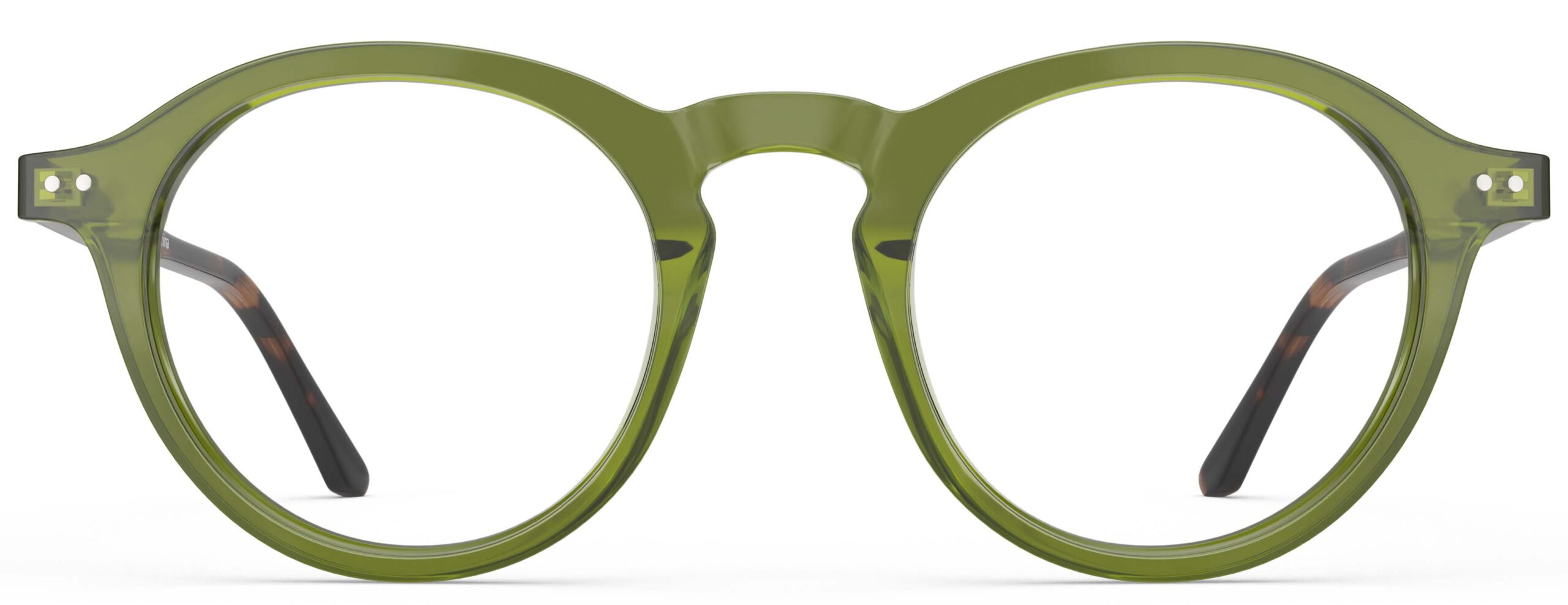 Front view of Breuer green-tortoise round eyeglasses from Vediview
