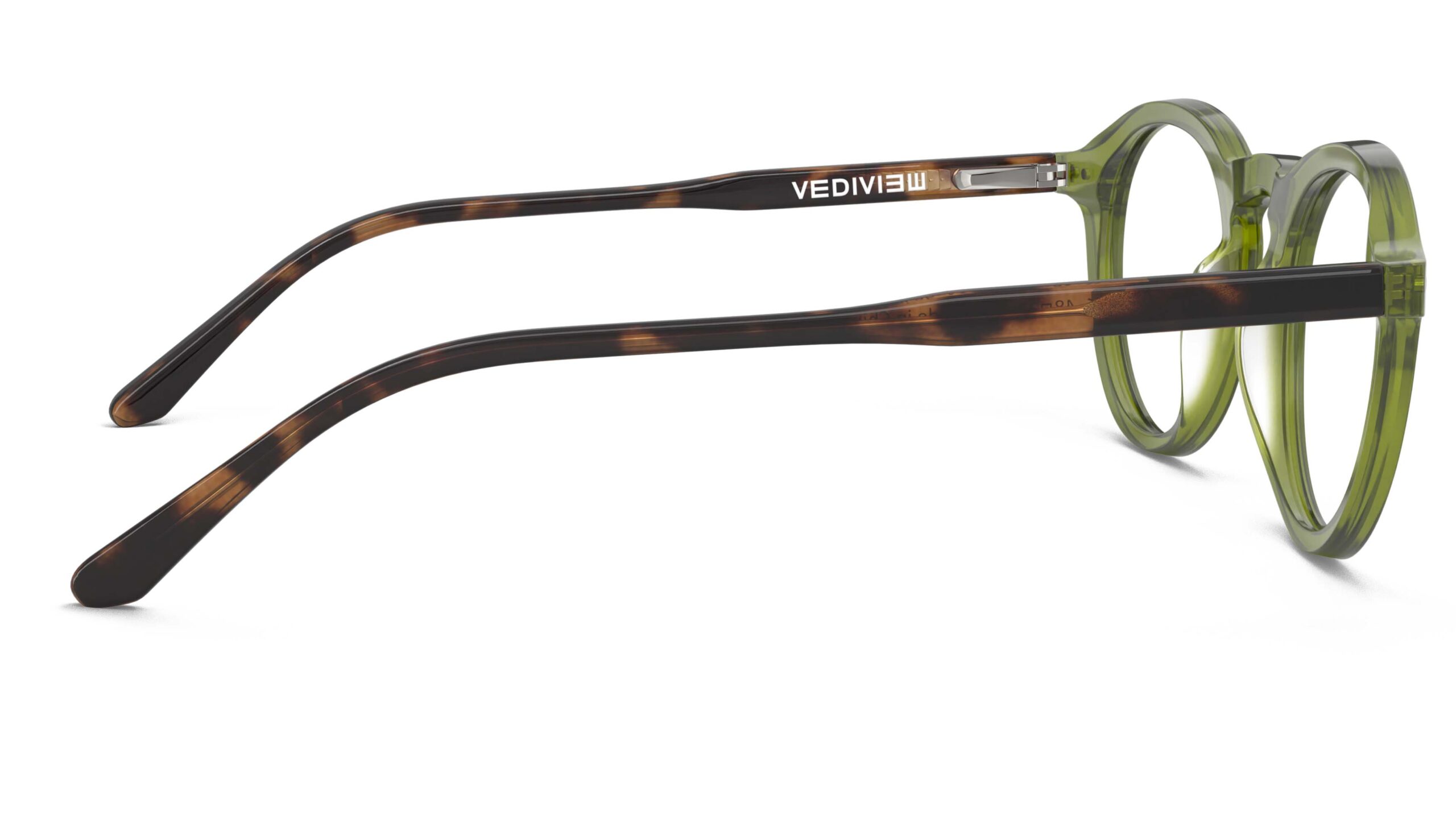 Side view of Breuer green-tortoise round eyeglasses from Vediview
