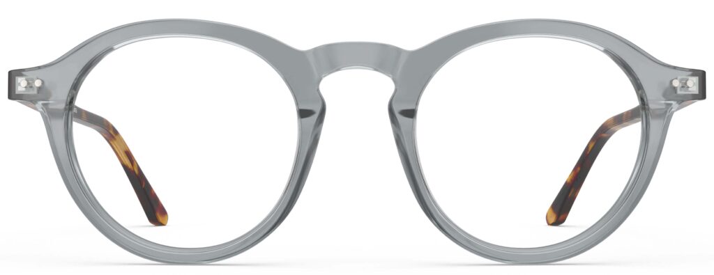 Front view of Breuer grey-tortoise round eyeglasses from Vediview
