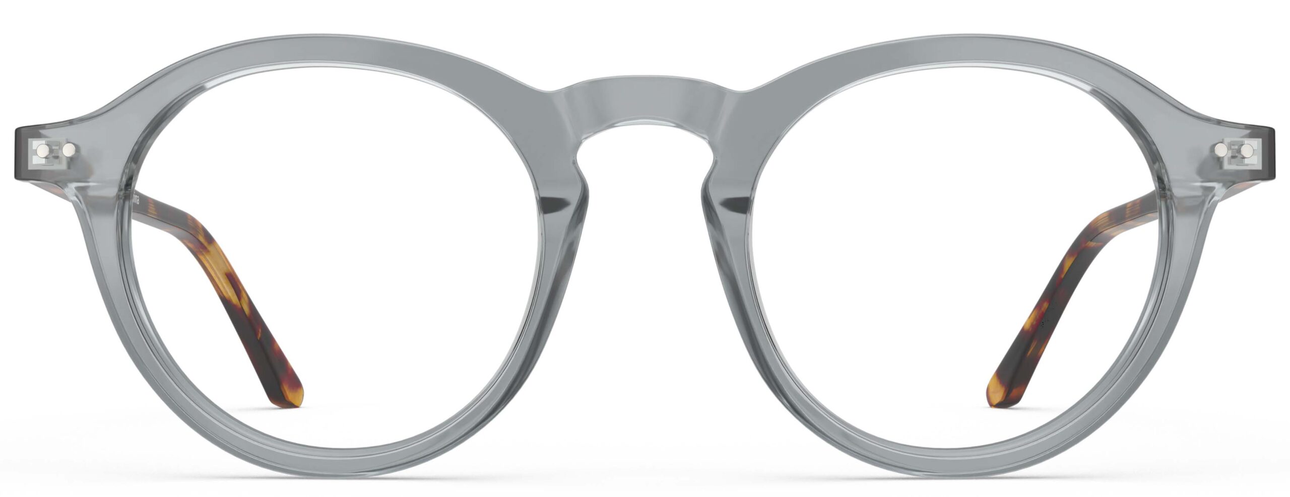 Front view of Breuer grey-tortoise round eyeglasses from Vediview