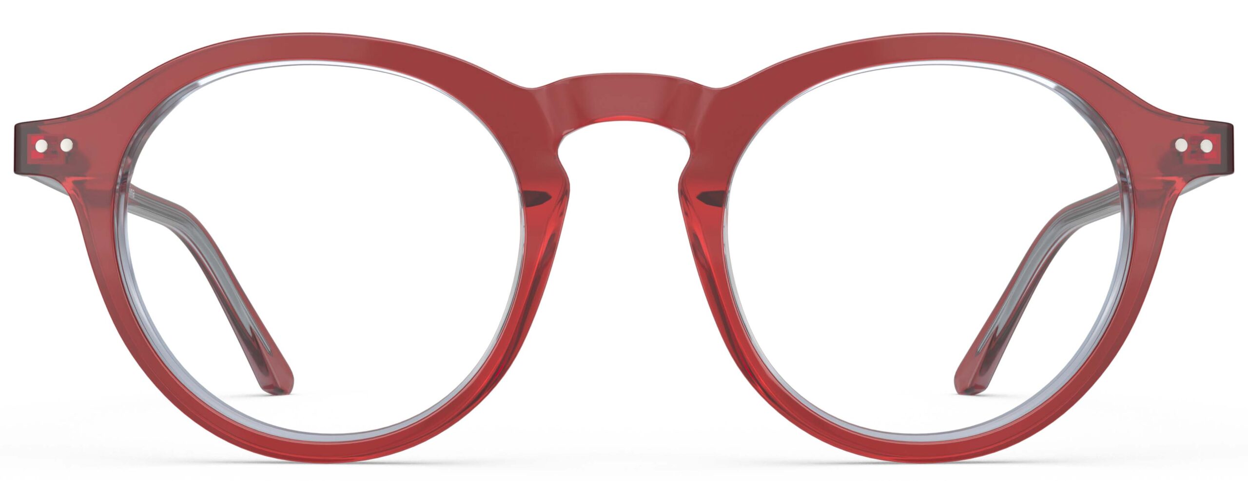 Front view of Breuer red round eyeglasses from Vediview