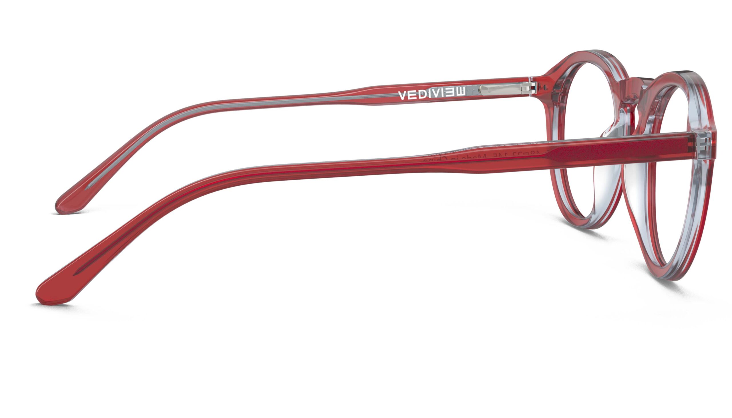 Side view of Breuer red round eyeglasses from Vediview