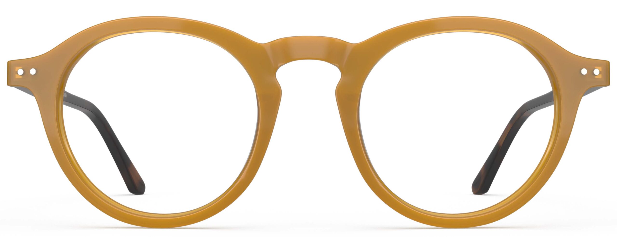 Front view of Breuer yellow-tortoise round eyeglasses from Vediview