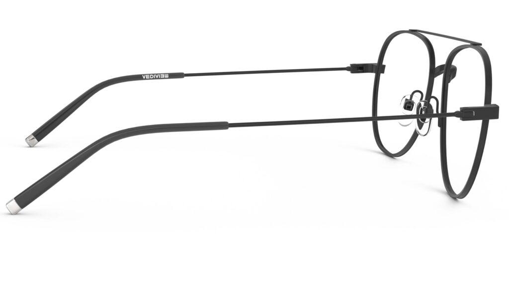 Side view of Dali black aviator eyeglasses from Vediview