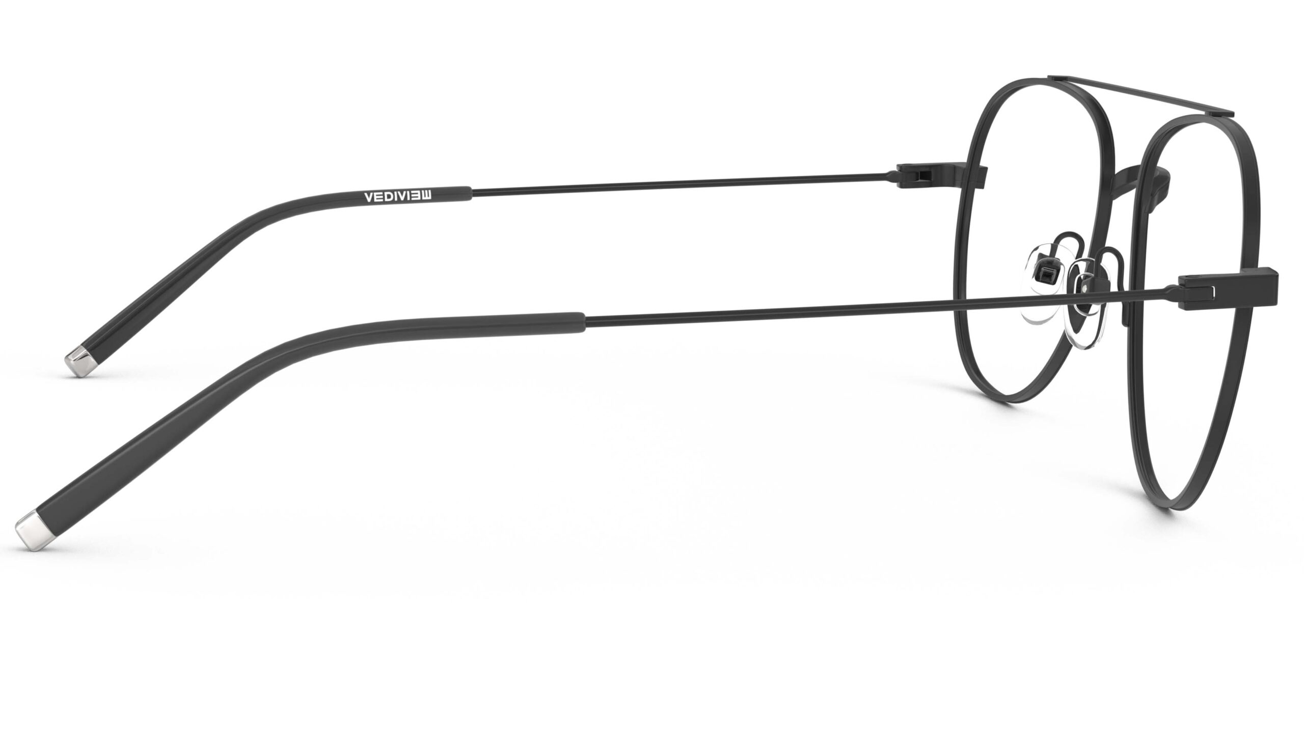 Side view of Dali black aviator eyeglasses from Vediview