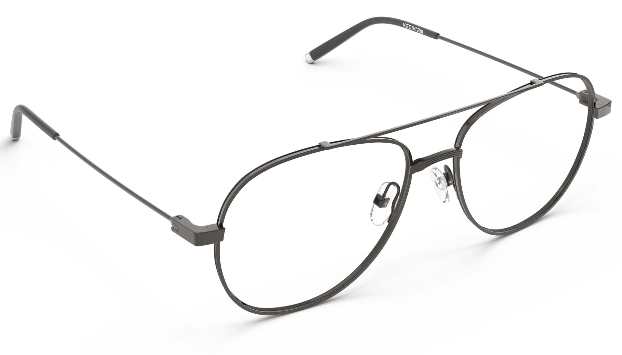 Angled view of Dali gunmetal aviator eyeglasses from Vediview