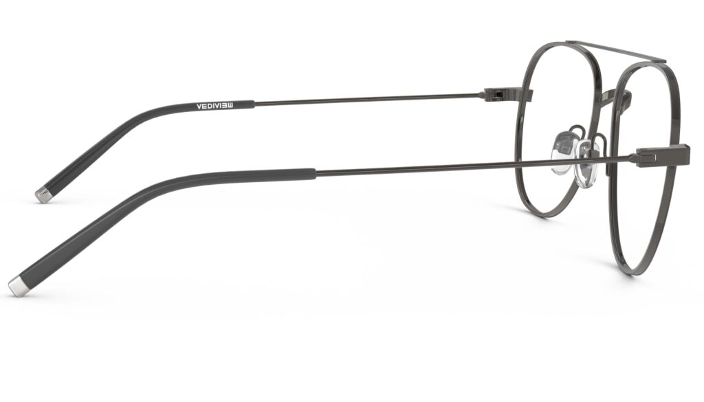 Side view of Dali gunmetal aviator eyeglasses from Vediview