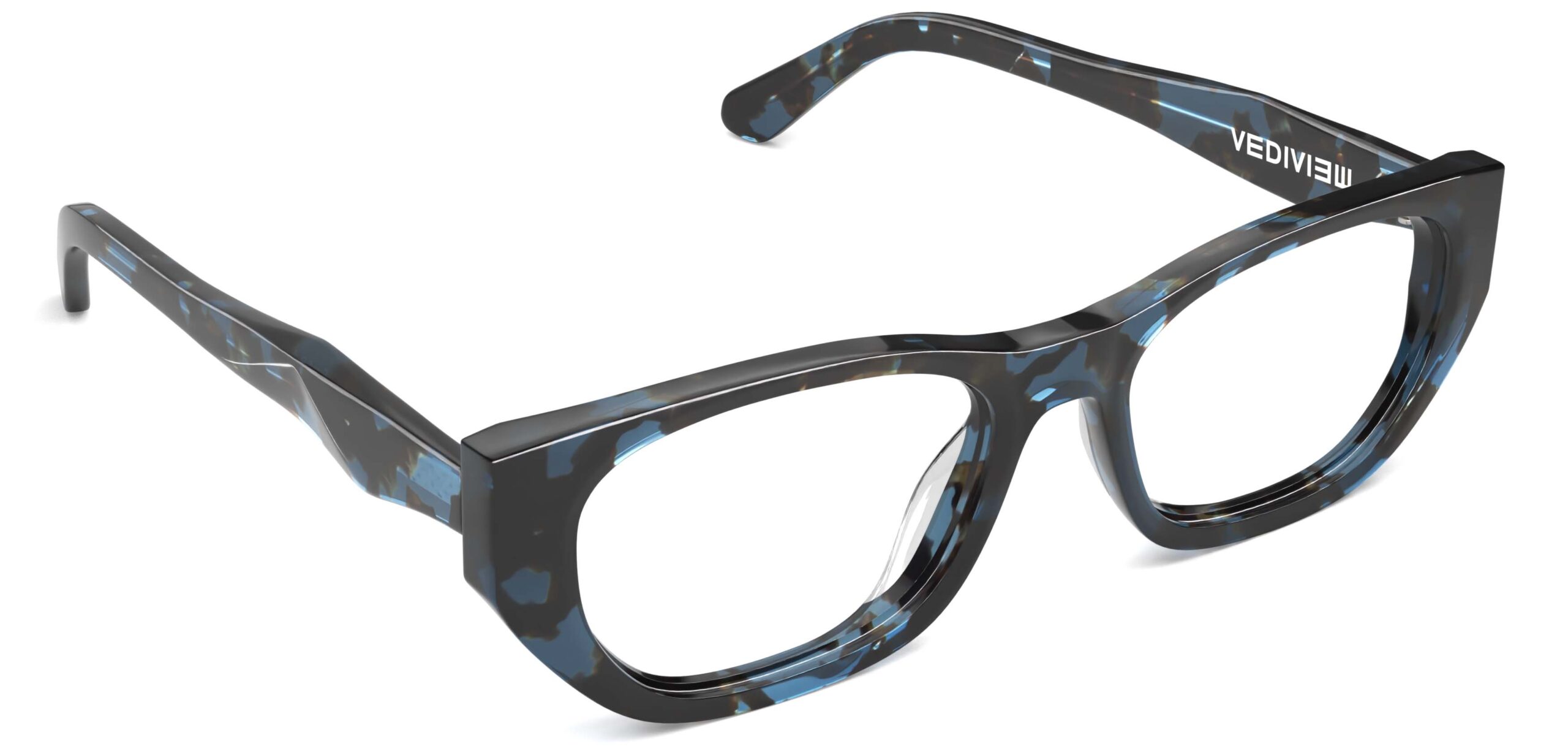 Angled view of Lillian blue-tortoise rectangle eyeglasses from Vediview