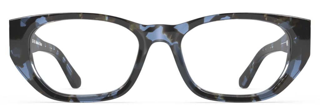 Front view of Lillian blue-tortoise rectangle eyeglasses from Vediview