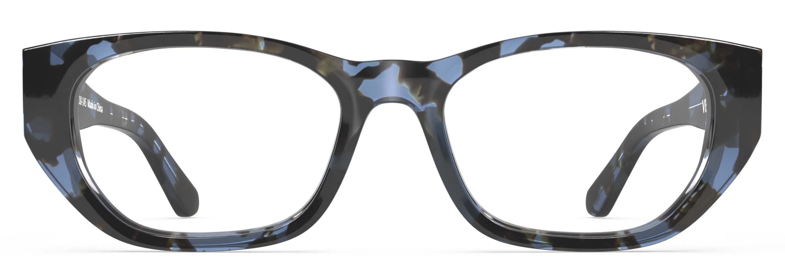 Front view of Lillian blue-tortoise rectangle eyeglasses from Vediview