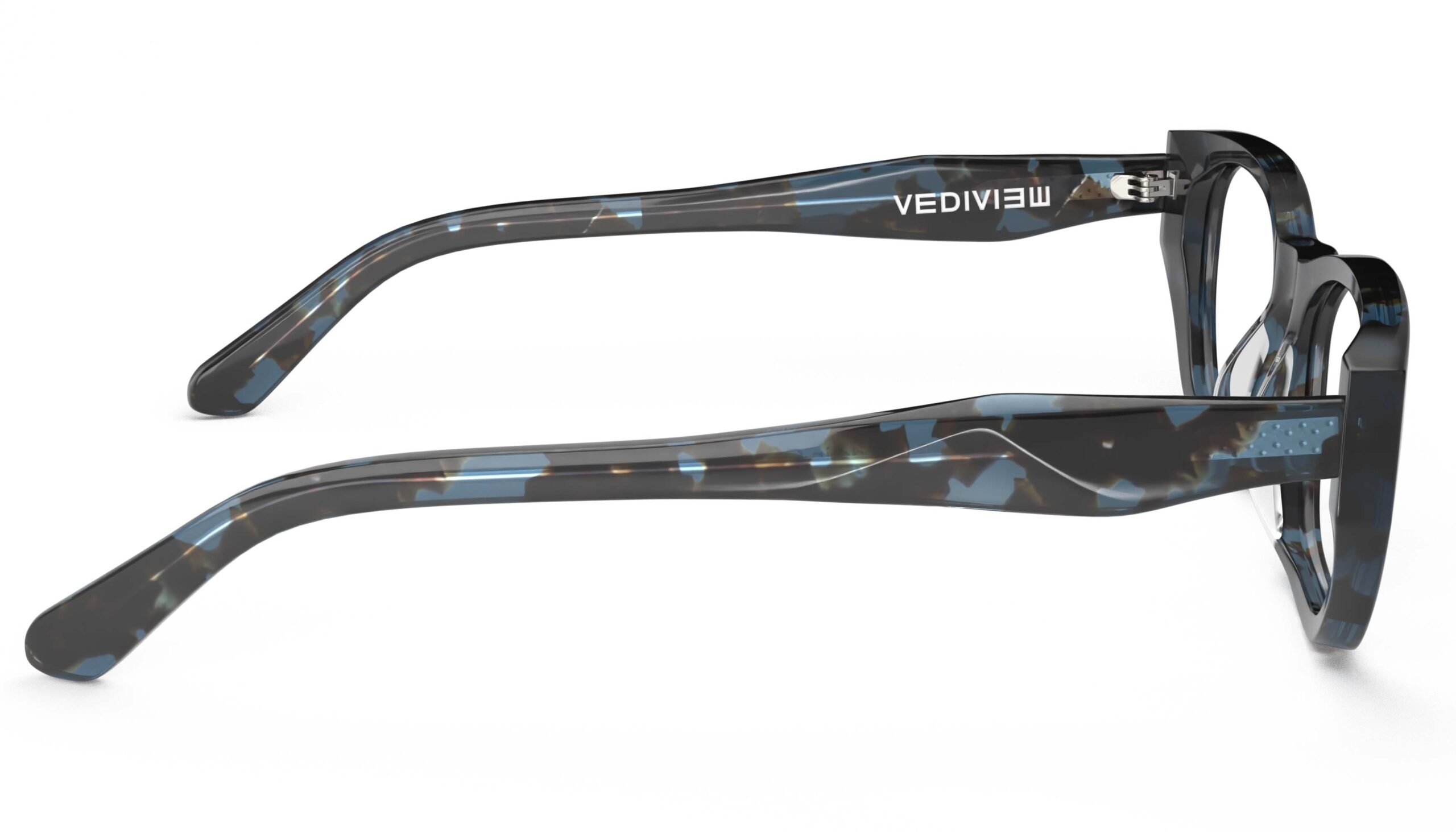 Side view of Lillian blue-tortoise rectangle eyeglasses from Vediview