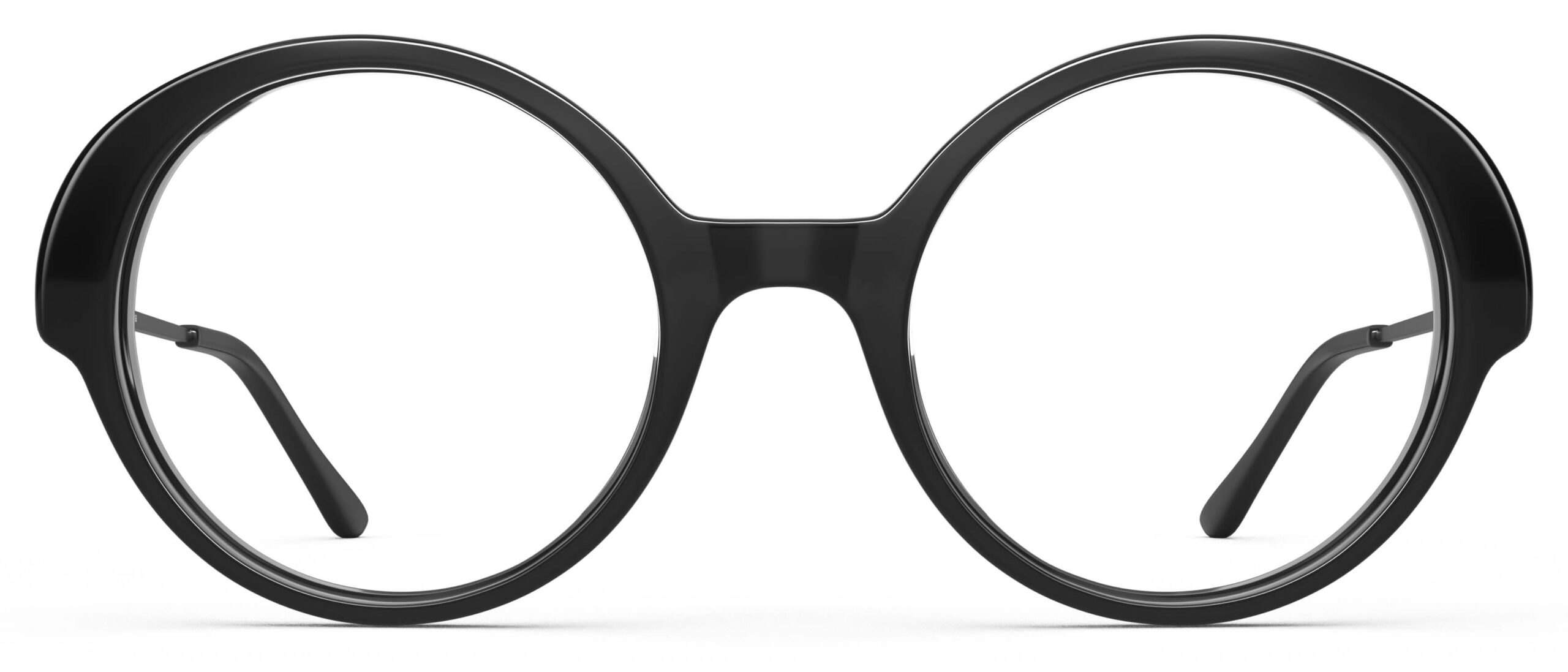 Front view of Miyake black round eyeglasses from Vediview
