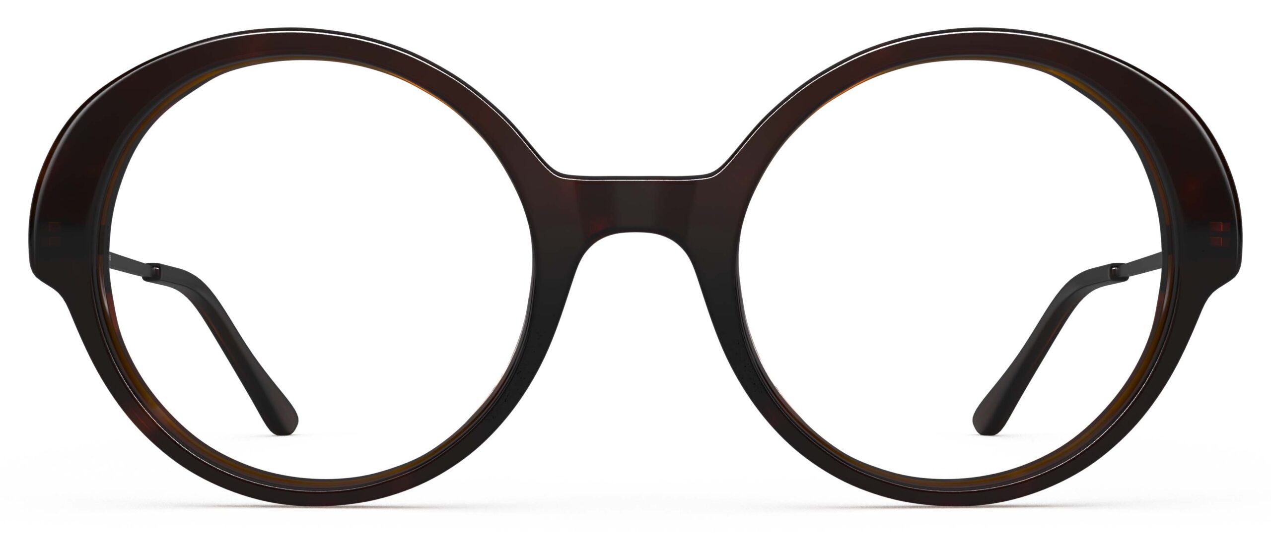 Front view of Miyake tortoiseshell round eyeglasses from Vediview