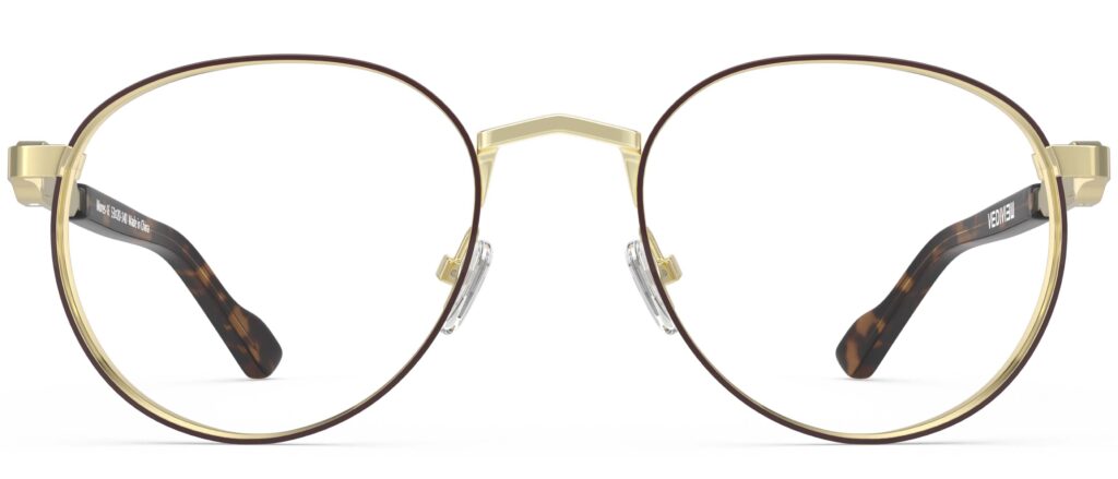 Front view of Morse gold-tortoise round eyeglasses from Vediview