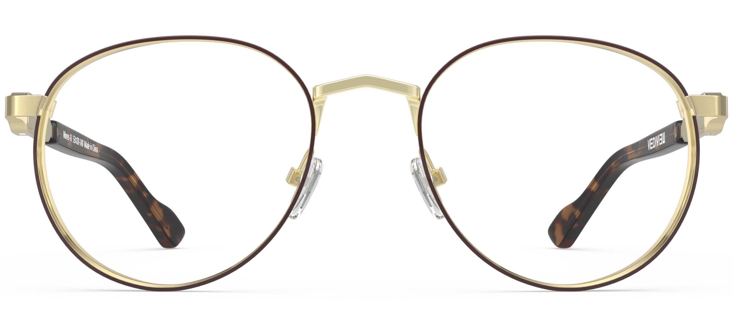 Front view of Morse gold-tortoise round eyeglasses from Vediview