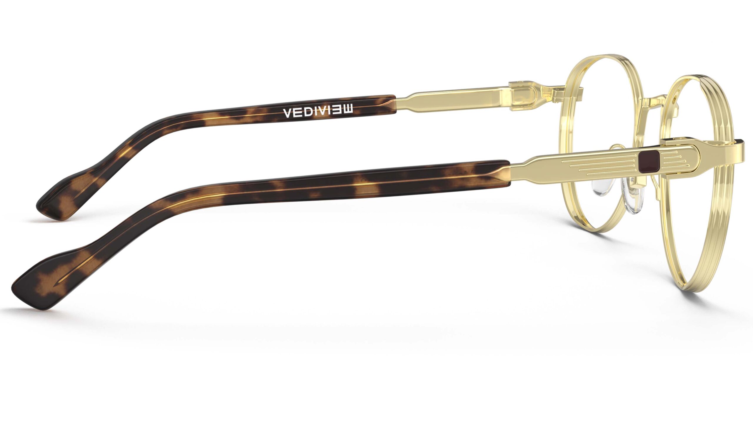 Side view of Morse gold-tortoise round eyeglasses from Vediview