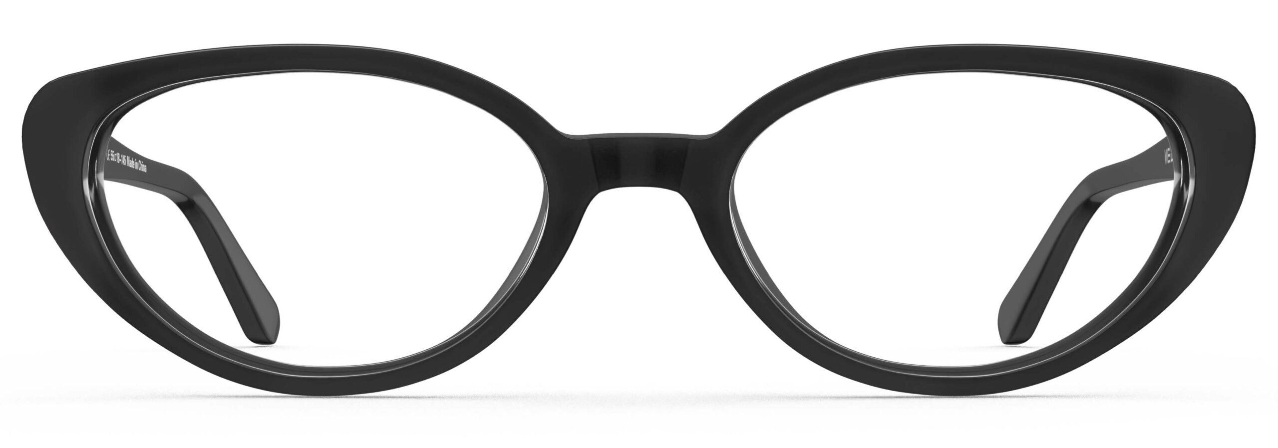 Front view of Murasaki black cat-eye eyeglasses from Vediview