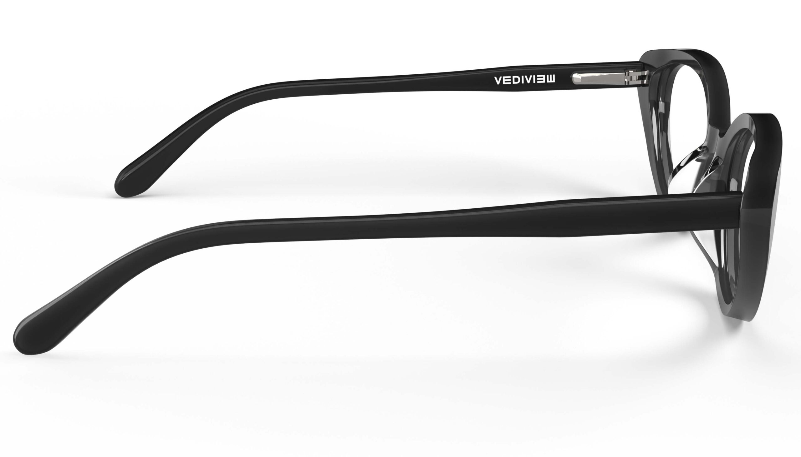 Side view of Murasaki black cat-eye eyeglasses from Vediview