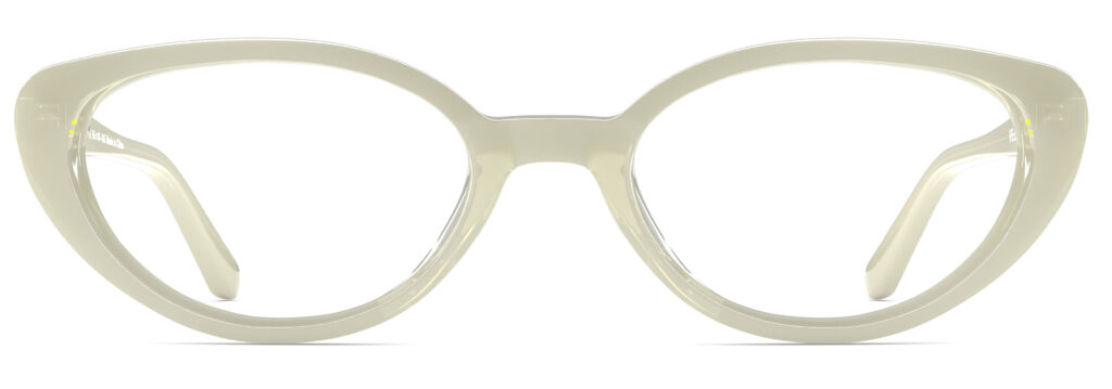 Front view of Murasaki cream cat-eye eyeglasses from Vediview