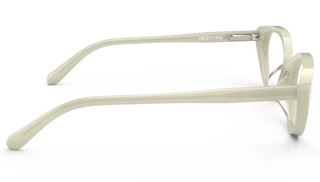 Side view of Murasaki cream cat-eye eyeglasses from Vediview