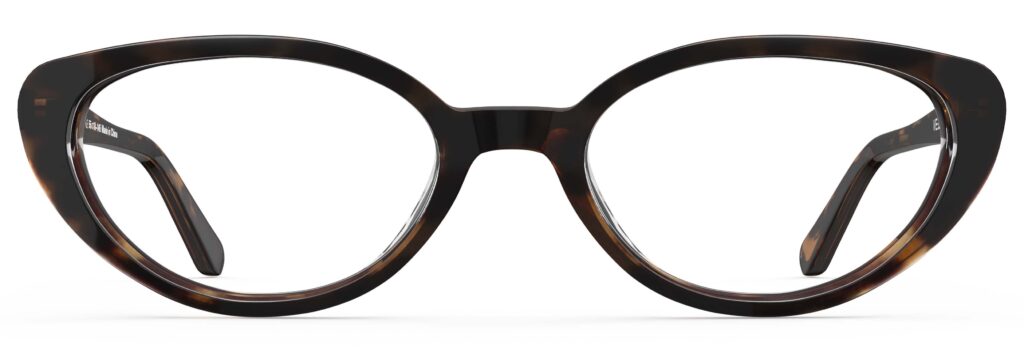 Front view of Murasaki tortoise cat-eye eyeglasses from Vediview