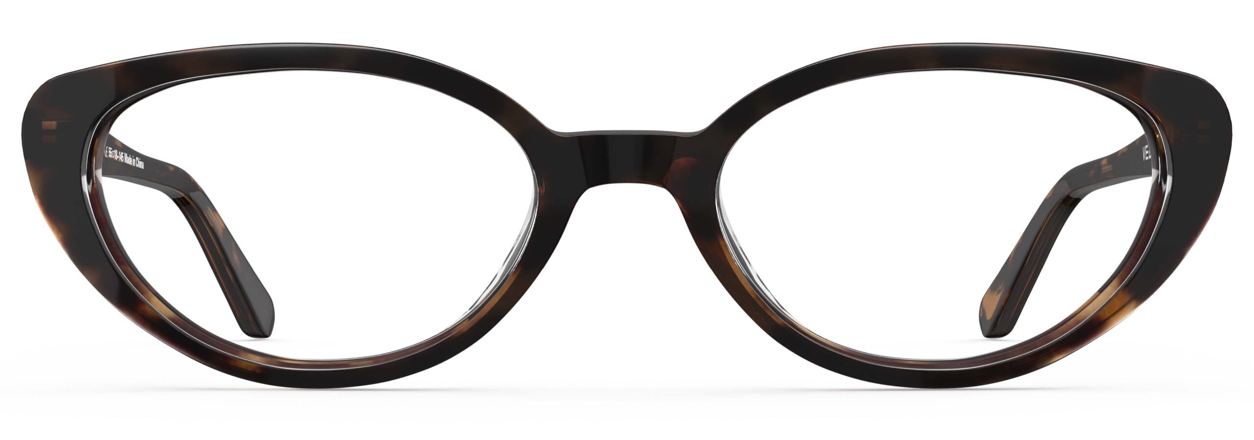 Front view of Murasaki tortoise cat-eye eyeglasses from Vediview