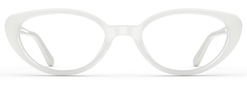 Front view of Murasaki white cat-eye eyeglasses from Vediview