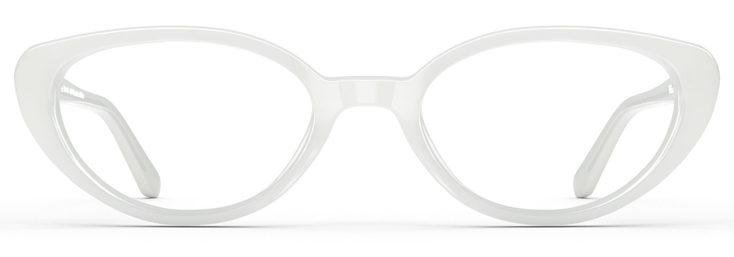 Front view of Murasaki white cat-eye eyeglasses from Vediview
