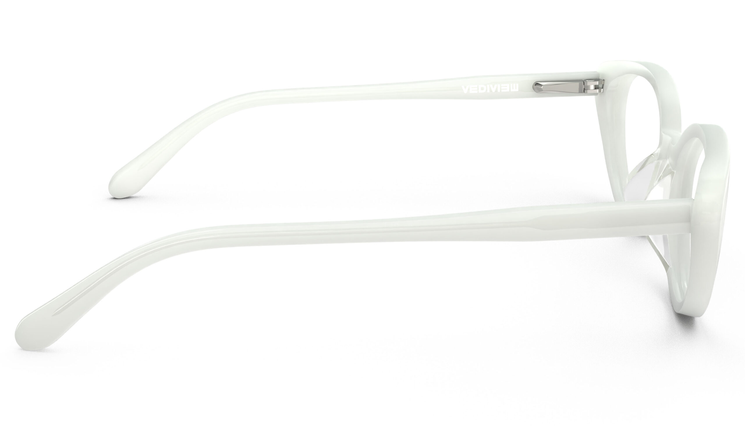 Side view of Murasaki white cat-eye eyeglasses from Vediview