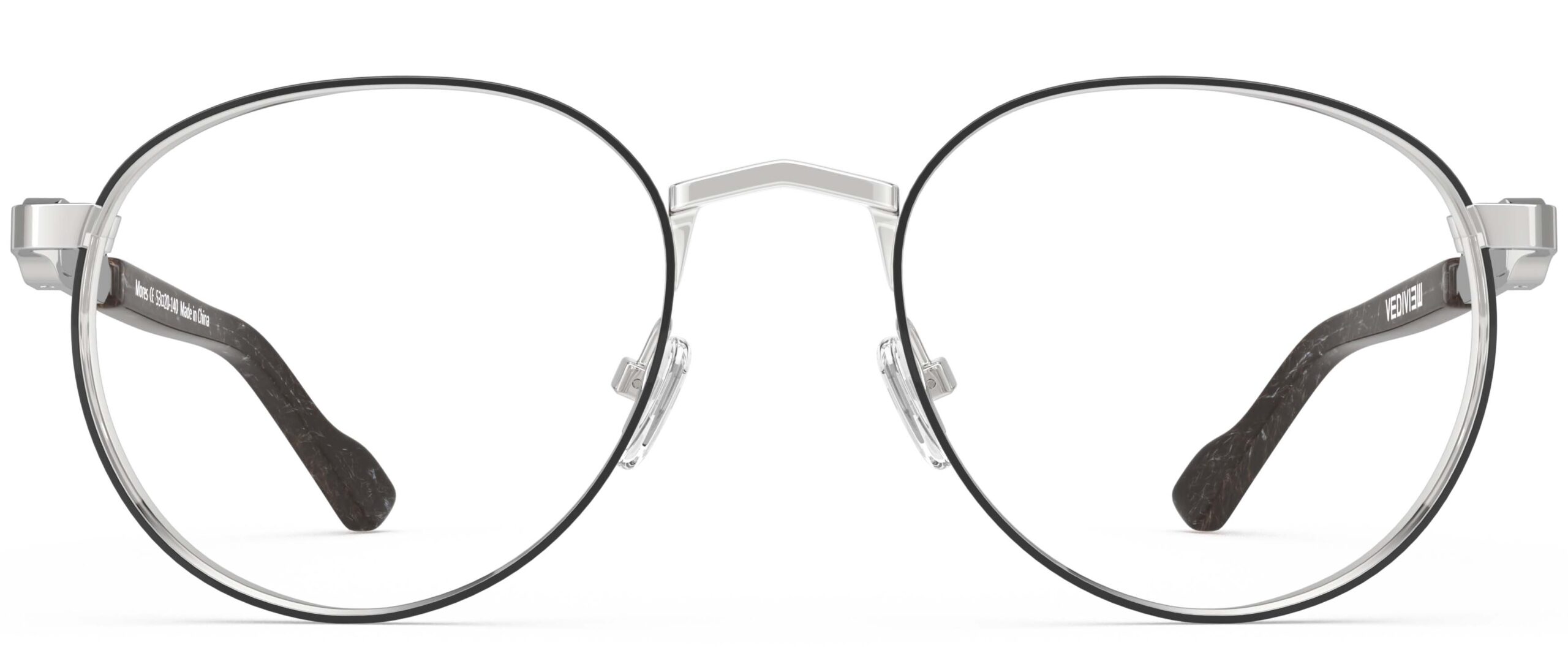 Vediview Morse silver-blue marble round eyeglasses front view