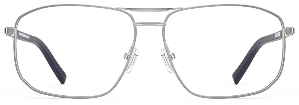 Front view of Wharton silver-dark blue aviator eyeglasses from Vediview