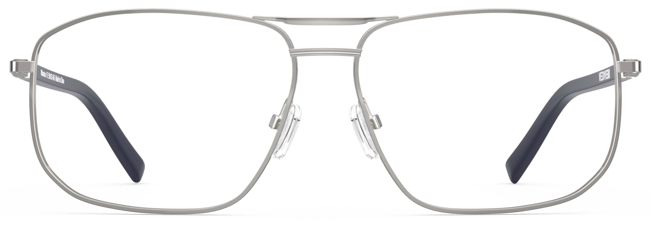 Front view of Wharton silver-dark blue aviator eyeglasses from Vediview