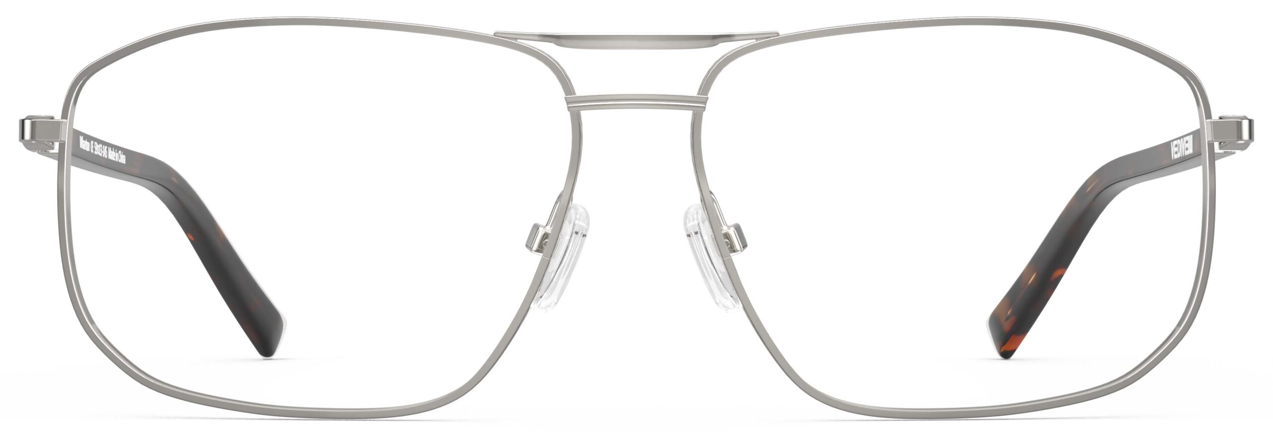 Front view of Wharton silver-tortoise aviator eyeglasses from Vediview