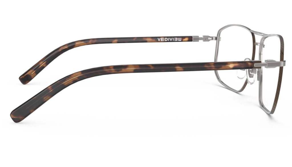 Side view of Wharton silver-tortoise aviator eyeglasses from Vediview