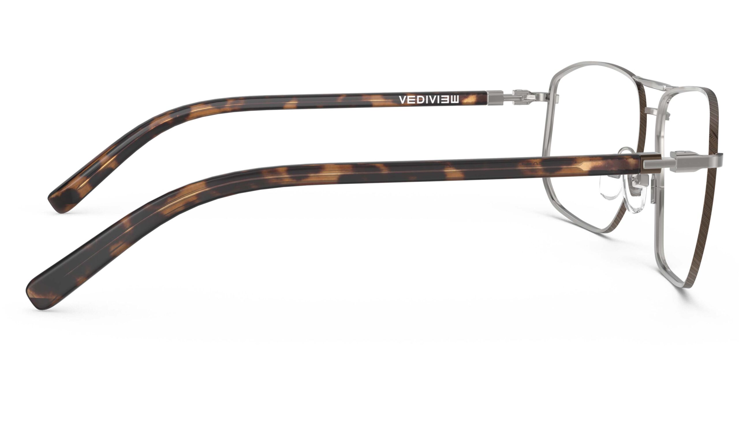 Side view of Wharton silver-tortoise aviator eyeglasses from Vediview