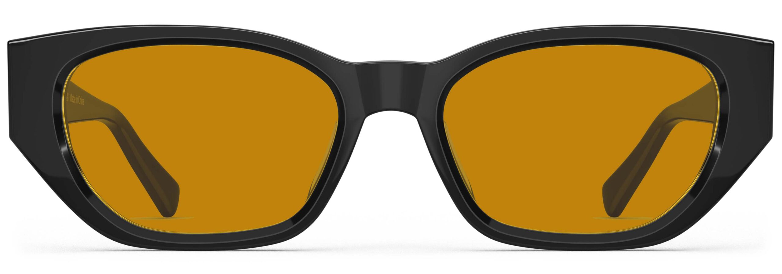 Front view of Achebe black Geometric sunglasses with orange polarized lenses from Vediview