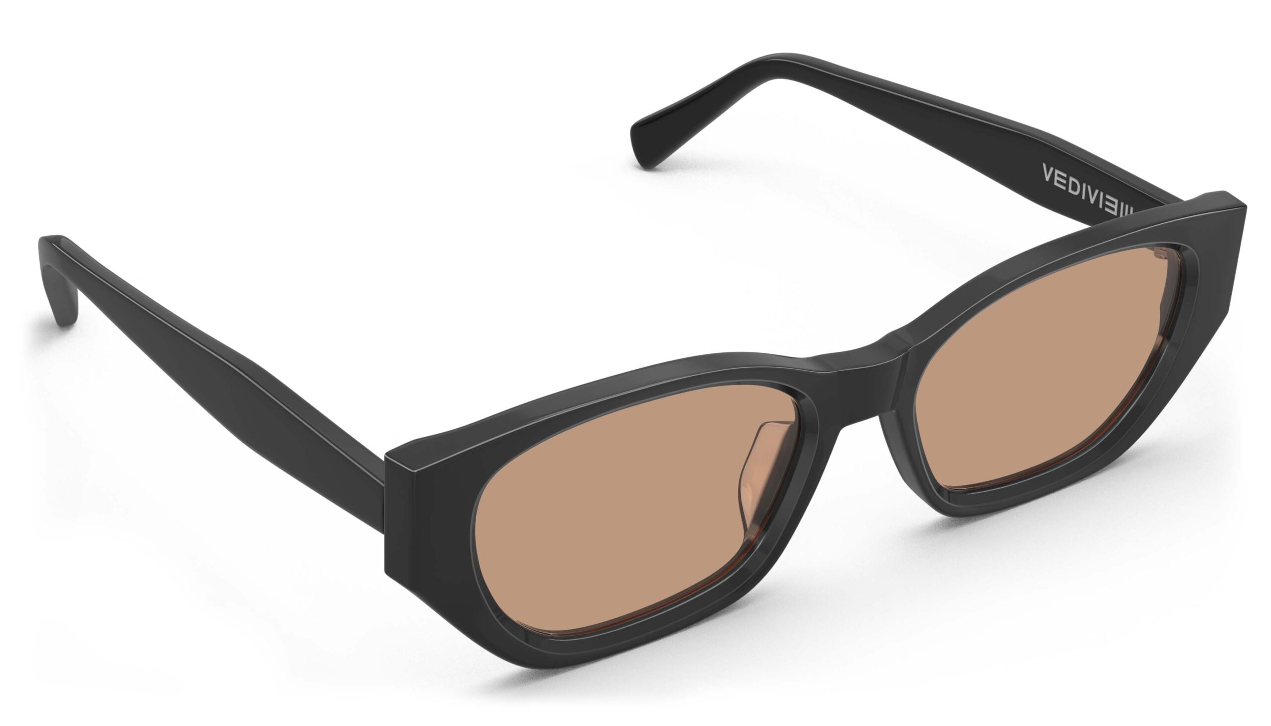 Angled view of Achebe black Geometric sunglasses with pink polarized lenses from Vediview