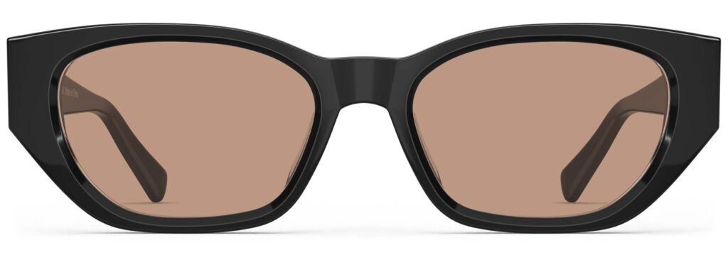 Front view of Achebe black Geometric sunglasses with pink polarized lenses from Vediview
