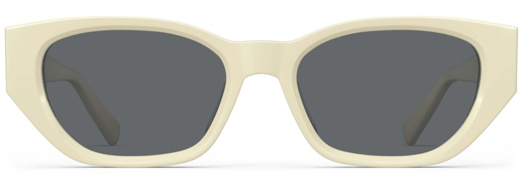 Front view of Achebe cream Geometric sunglasses with grey polarized lenses from Vediview
