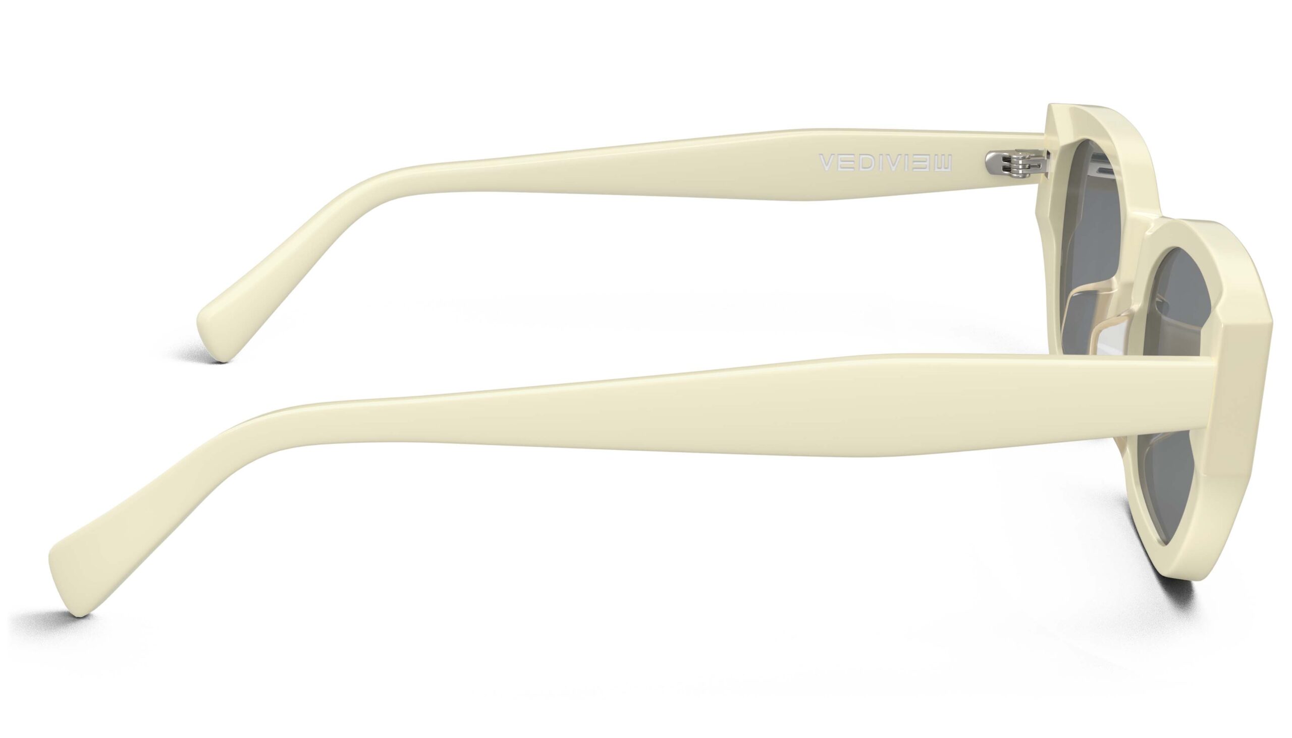 Side view of Achebe cream Geometric sunglasses with grey polarized lenses from Vediview