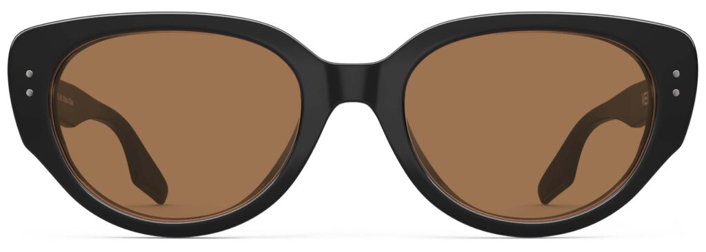 Front view of Brancusi black cat-eye sunglasses with brown polarized lenses from Vediview
