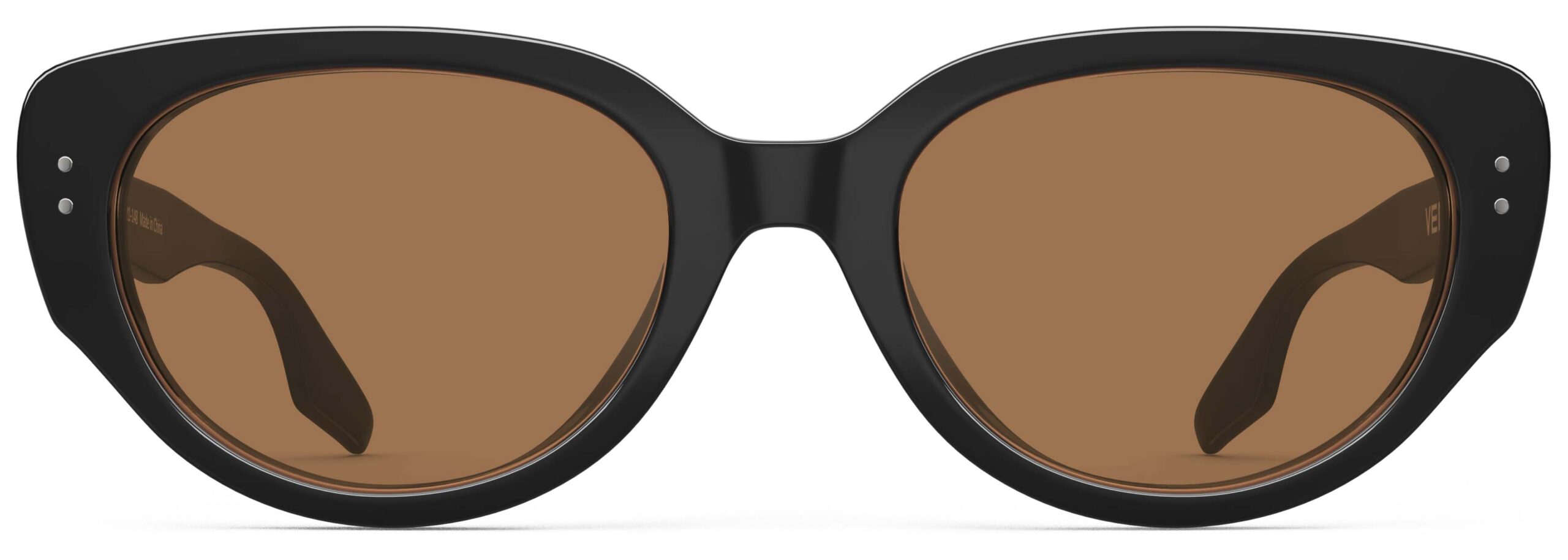 Front view of Brancusi black cat-eye sunglasses with brown polarized lenses from Vediview