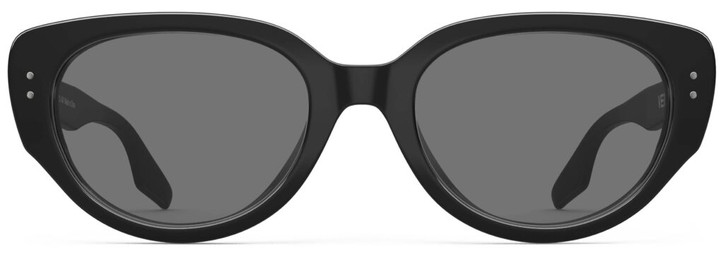 Front view of Brancusi black cat-eye sunglasses with grey polarized lenses from Vediview