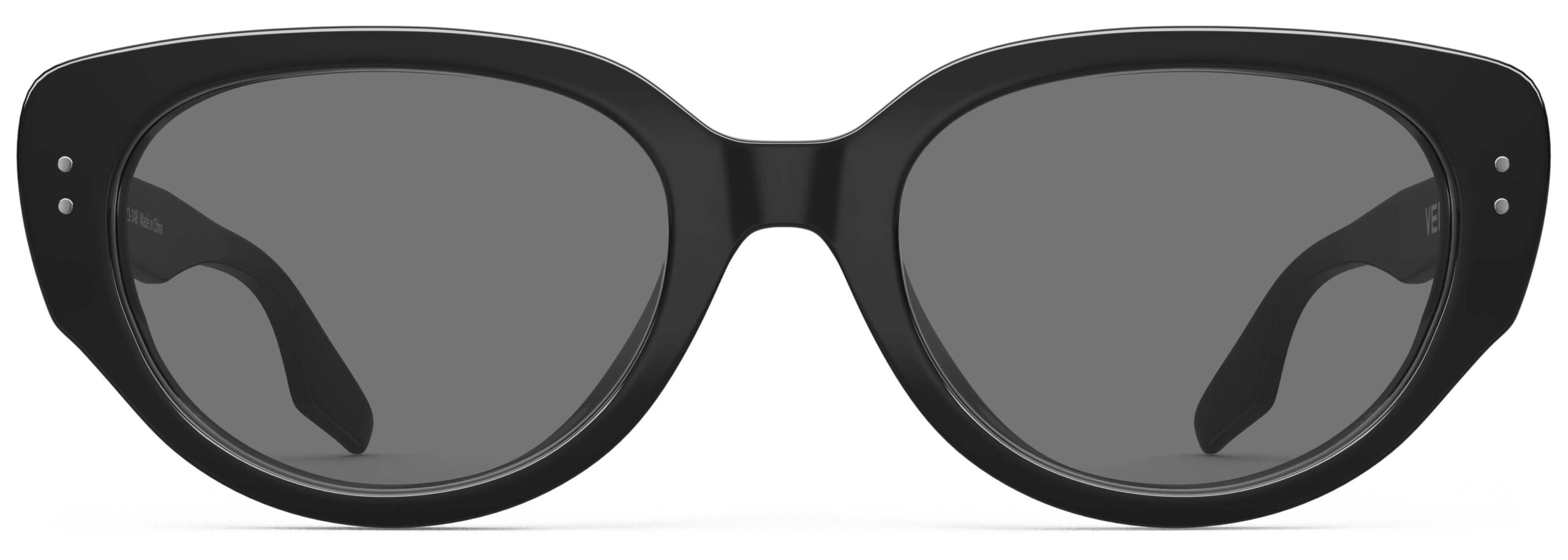 Front view of Brancusi black cat-eye sunglasses with grey polarized lenses from Vediview
