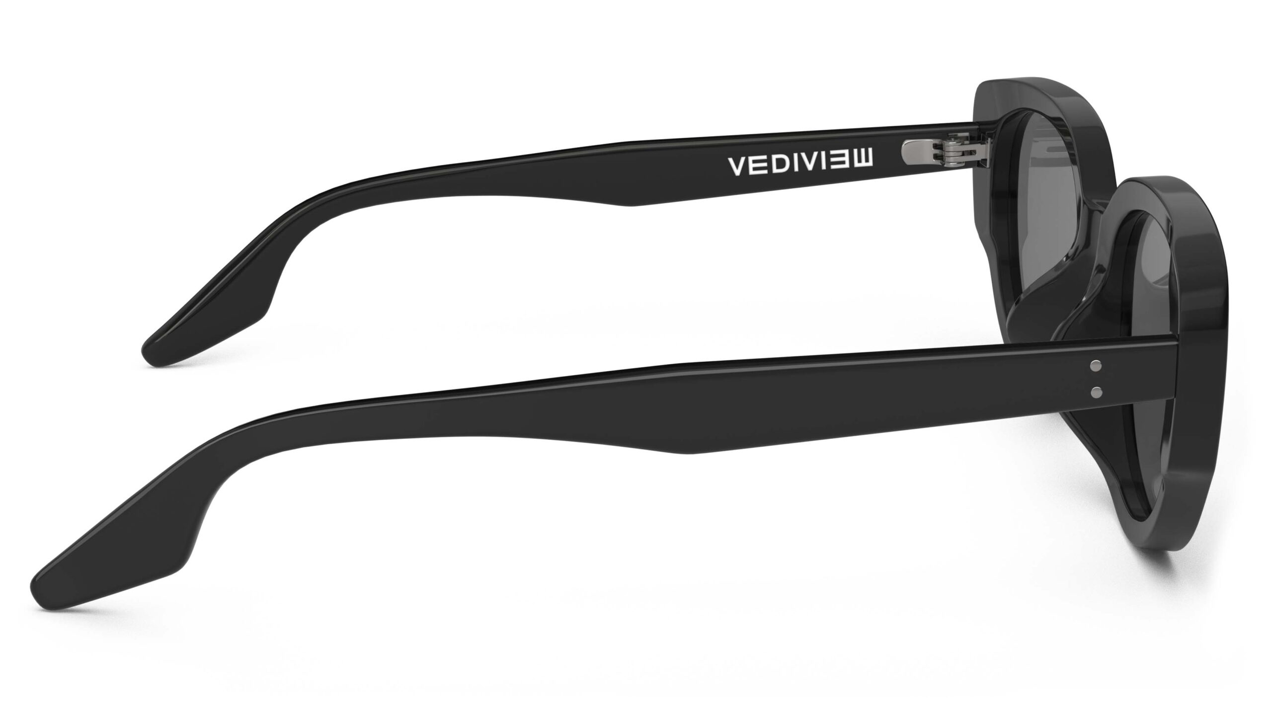 Side view of Brancusi black cat-eye sunglasses with grey polarized lenses from Vediview