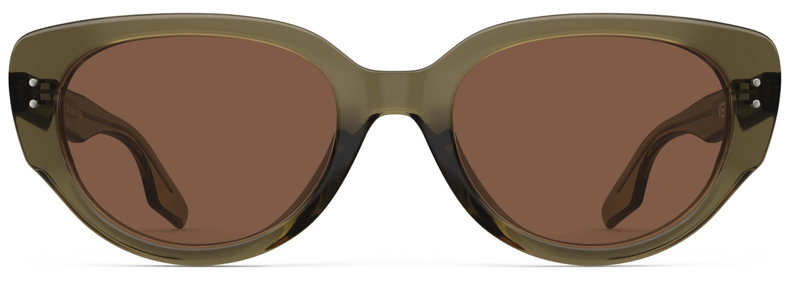 Front view of Brancusi green cat-eye sunglasses with brown polarized lenses from Vediview